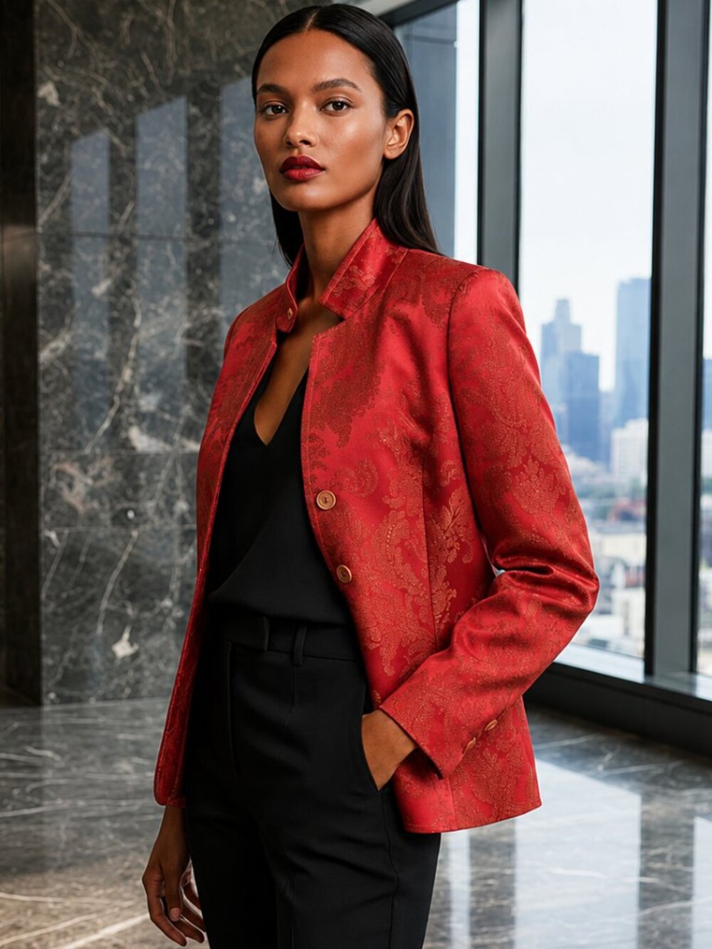 OPENING CEREMONY AREA Red Brocade Jacket 10 Jacquard Tapestry Luxury Statement